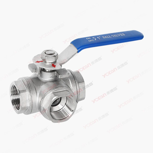 Three way threaded ball valve