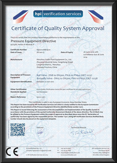 Quality System Certification Certificate-English